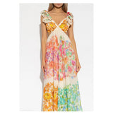 Women's New V-Neck Waist Thin Long A-Character Printed Dress HZ0628