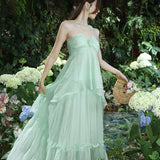 New Design High-Grade Tea Break French Gentle Wind Seaside Holiday Yellow Hanging Neck Dress