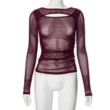Women's Summer 2024 New Solid Color Long Sleeve Bottom Net Slamm Slamm An Empty Top DJPT