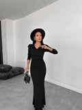 Fashion Knitted Solid Color In Autumn 2024 V-Neck Bag Hip Dress
