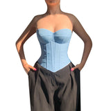 Chest Cup Imitation Denim Top 2025 Summer New Hottie Breast Boob Blouse DJPT
