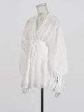 Niche Pure Lusty Fairy Dress 2025 Summer New Deep V Collar Lantern Sleeves Thin Tie Dress Dress Woman