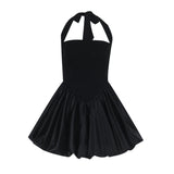 Spring 2025 New Short Dress Famous Style Temperament Sexy Body Bubble Hem Hanging Neck Dress DJPT