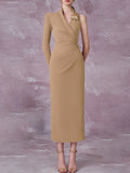 Elegant Commuter Wind Dress 2025 Summer New V Collar Kinesy Three-Dimensional Decorative One-Sleeve Dress Woman