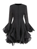 Design-Sensitive Fairy Dress 2025 Summer New Round Neck Lotus Side Horn Sleeve Dress Dress Woman