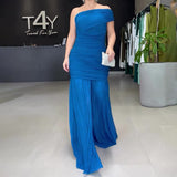 2024 Slanted Shoulder-To-Shoulder Dress Slim Slim Spliced Fishtail Dress