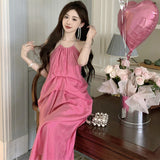 Bare Back Hanging Neck Sling Dress Women's Spring Summer Tea Break French Sexy Travel Holiday Dress