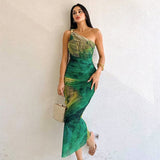 Women's 2024 Summer New Printed Shoulder High-Waisted Hip Skirt DJPT