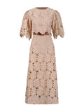 Style 2025 Summer New Embroidery Squeal Air Water-Soluble Flower Blouse + Half-Dress Suit Woman