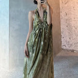 High-End Spring-Summer New Holiday Wind Hanging Shoulder Dress V Neck Strapped Bare Back Dress
