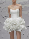New Vietnamese Designer Trendy Fish Bone Wrapped Chest Three-Dimensional Flowers Pony Dress Small Dress