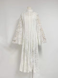Autumn New Collar Horn Sleeve Lace To Receive Waist Long Dress Woman
