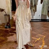 Folded Design Dress Dress Dress Female French Holiday Atmosphere Sling Skirt Two Sets