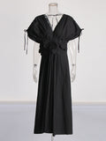 Elegant Retro Style Dress Women's 2025 Spring New V-Neck Three-Dimensional Sticker High-Waisted Cotton Dress