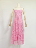 Summer New Fashion Sexy Breast-Stairs Embroidery Embroidery Hollow Dress Woman