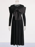 Retro-Styled Niche 2025 Summer New Round-Neck Long-Sleeved Yarn Bow Design Women's Dress