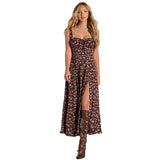Women's Clothing In Front Of The Sleeveless Breast Strap Slings Broken Flowers Fork Dress DJPT