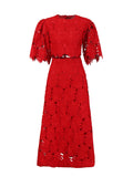 Style 2025 Summer New Embroidery Squeal Air Water-Soluble Flower Blouse + Half-Dress Suit Woman