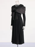 Retro-Styled Niche 2025 Summer New Round-Neck Long-Sleeved Yarn Bow Design Women's Dress