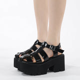 New Round Head Pine Bottom Strapped Hollow Leisure Thick Summer Thick Heel Soft-Soled Sandals High Quality Shoes