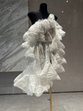 Pure Luster Breeze Through The Mesh Long Sleeve Shoulder High-Level Sense Early Spring New Unique White Ocean Dress