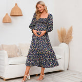 2025 New Spring Pregnant Woman Chiffon Dress Small Broken Floral Dress Maternity