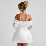 Women's First-Word Lace Splicing Long Sleeves To Close The Waist A Swing Dress DJPT