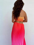 New Summer Gradient Hanging Neck Fold Fashion Dress Ladies Beach Holiday Dress