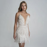 And Winter New Women's Sexy Bareback Party Dress To Close The Waist Deep V Feathers Sling Skirt