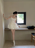 Ball Gown Spaghetti Straps White Satin Short Ballet Skirt Birthday Dresses Birthday Outfits SD1166