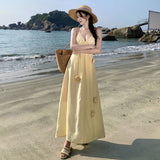 Summer New French V-Neck Hanging Neck Sling Skirt Loose Seaside Holiday Dress Woman