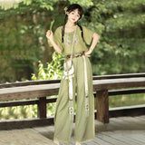 Design Yuehua Tour Chinese Style Improvement Chinese Elements Of The New Chinese Style Women's Short-Sleeved Blouse Trousers Set 9086