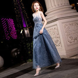 Dress Women 2025 Spring Year Will Be Dignified Atmospheric Long Thin Blue Fairy Gas Host Banquet Evening Dress