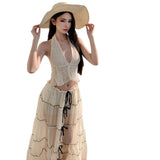 Holiday Style V-Neck Hanging Neck Top Skirt Half Dress Two Sets Of Women's Summer Beach Beach Skirt