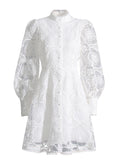 Retro Court Dress Women's Dress 2025 Early Spring New Lace Embroidery Jed Flower Collection Waist Thin Skirt