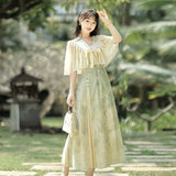 Blue Poetry Chinese Style Improvement Han Elements Women's Outer Sling Skirt Suit 9069