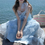 Double-Layered Bow Dress Sweet Seaside Holiday Dress 2024 New