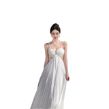 Breast Slings White Languing Folded Long Skirt Banquet Dress Holiday 100 Folded Beach Dress Girl