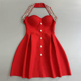 Diamond Button Hanging Neck Banded Dress Party Party Dress A Dress