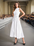 Style Dress 2025 Spring And Summer New Sleeveless Collar Sexy Lace Hollow Lotus Leaf Dress