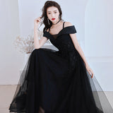 Evening Dress 2025 Spring Shoulder Birthday Dinner Party Host Art Examination Dress Woman