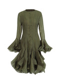 Design-Sensitive Fairy Dress 2025 Summer New Round Neck Lotus Side Horn Sleeve Dress Dress Woman