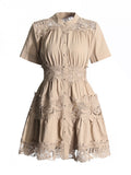 Retro Court Style Dress 2025 Spring New Heavy Industry Court Wind Hollow Waist Short Dress Woman