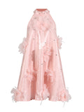 Sexy Famous Wind Hanging Neck Skirt 2025 Summer New Heavy Industry Nail Bead Three-Dimensional Spliced Feather Dress