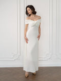 Temperament Sexy Word Collar Twisted Folds Folded White Evening Dress Dress Dress Dress Dress Woman