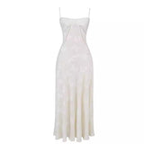With The Same Retro Cream-Colored Sling Print-Deli Dress Sweet And Gentle Wind Birthday Evening Dress