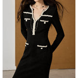 2024 Autumn And Winter Small Fragrant Wind Hit The Fish Tail Waist Dress Temperament High-End V-Neck Long Dress