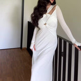 2024 Hanging Neck Long Sleeve Dress Slim Light Luxury Sexy Long Dress