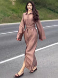 Summer New French Collar Temperament Waist Solid-Colored Cardigan Dress