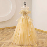 Color Yarn Yellow Evening Dress Student Vocal Art Exam Performance Costumes Solo Puffy Skirts To Preside Over The Annual Meeting